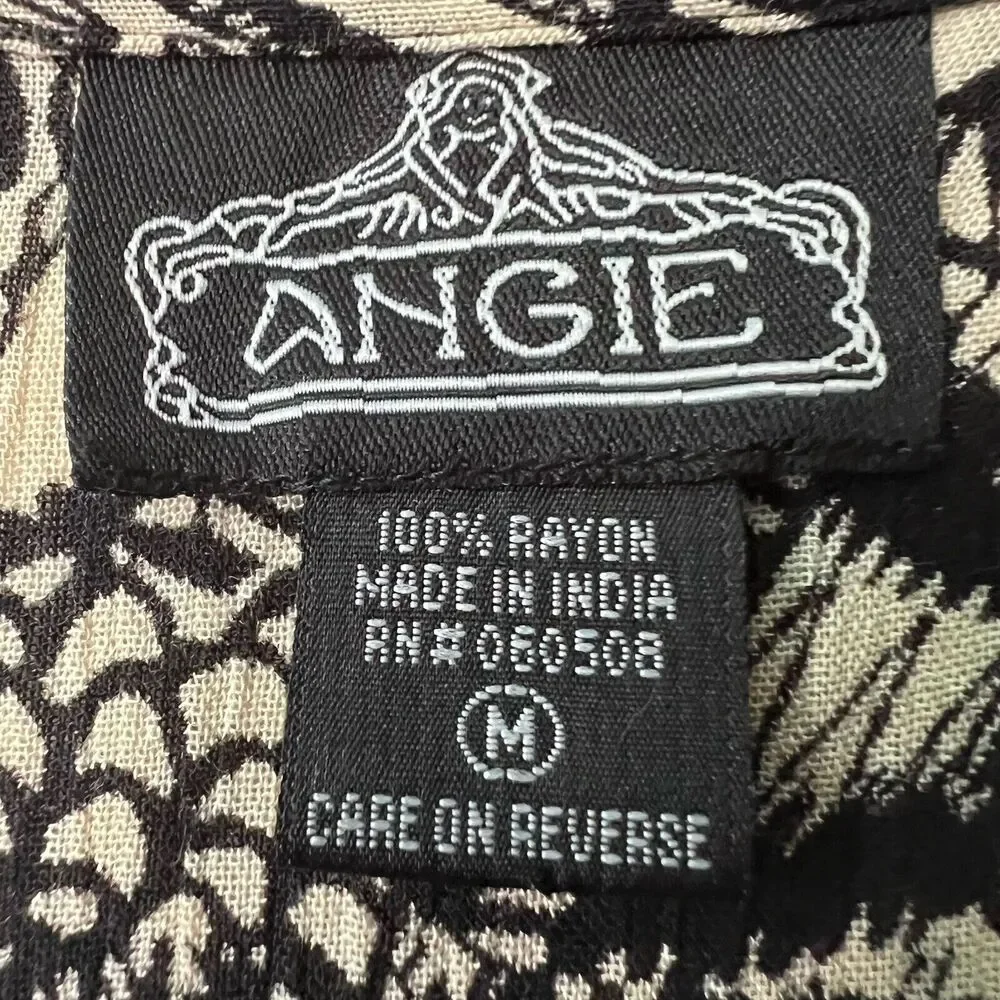 Angie Size M Black/Ivory Beach Cover Up Tie Draw‎ Waist V-neck Poncho Style